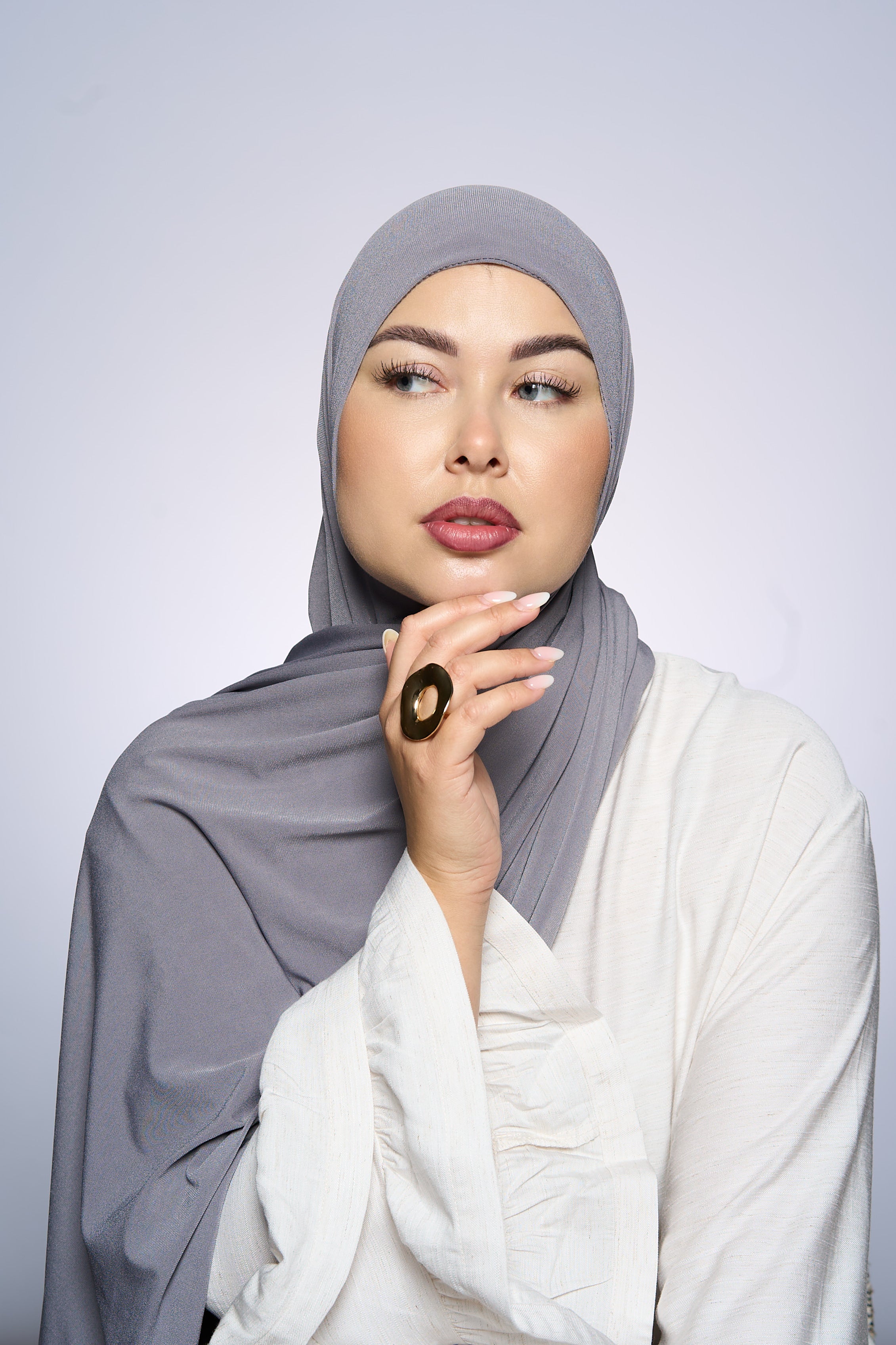 Premium Jersey Hijab Fin - Light Gray