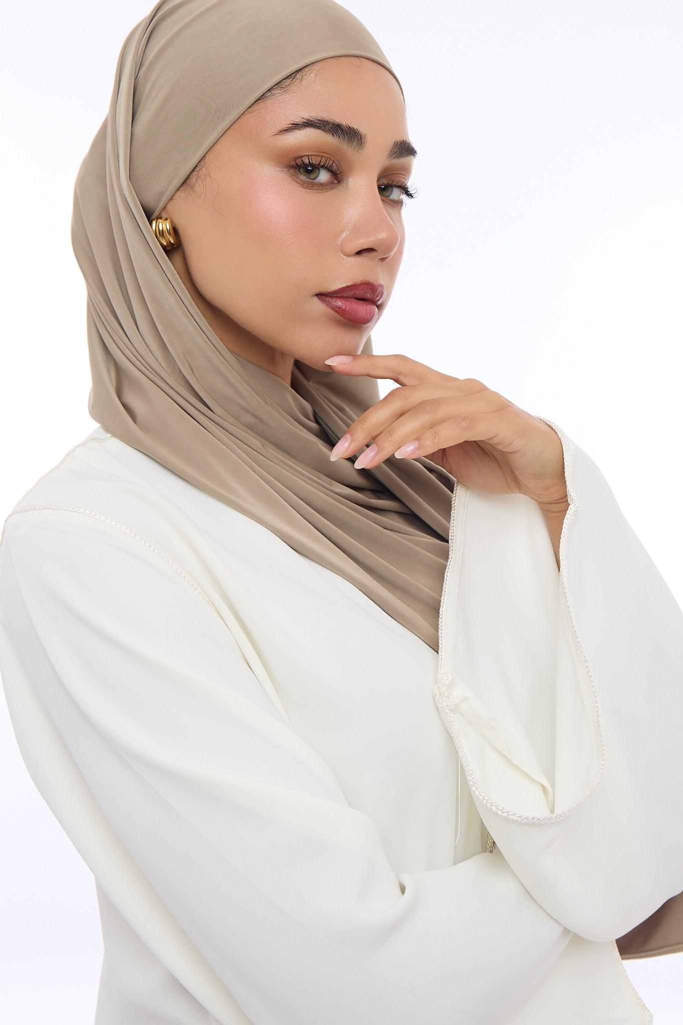 Liquid Jersey Hijab Min - Camel Taupe
