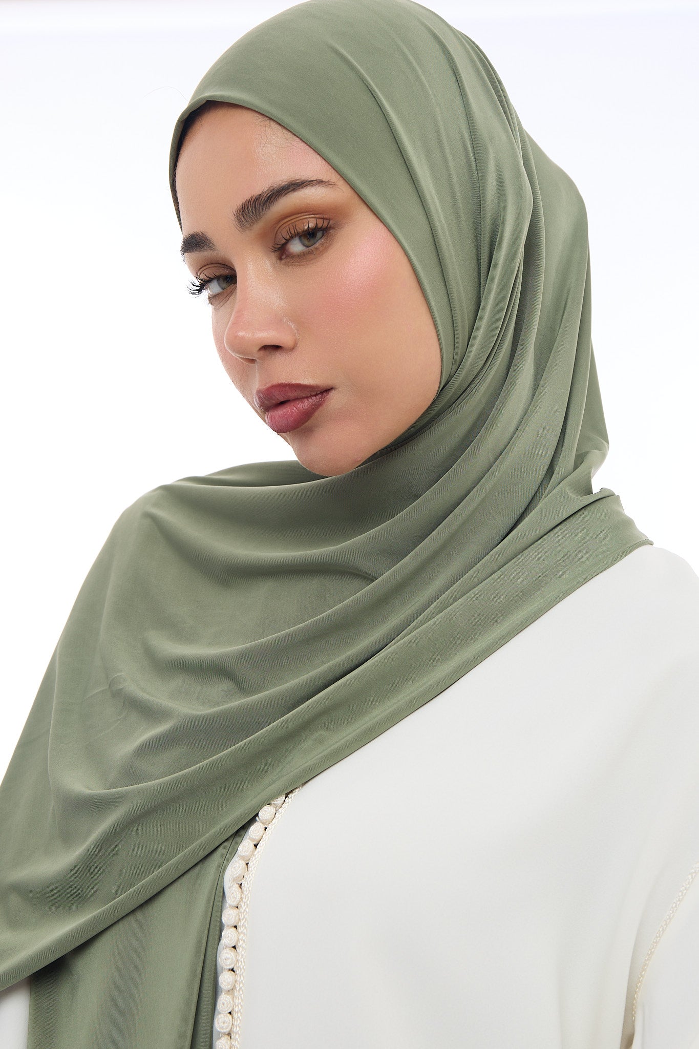 Liquid Jersey Hijab Min - Olive Green