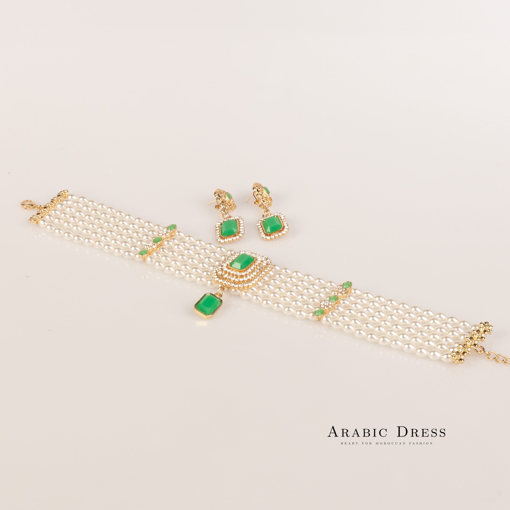 Mimi pearl green necklace set