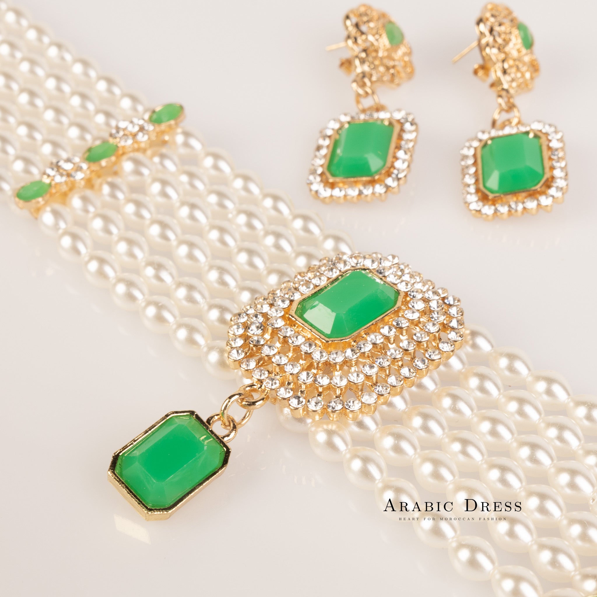 Mimi pearl green necklace set