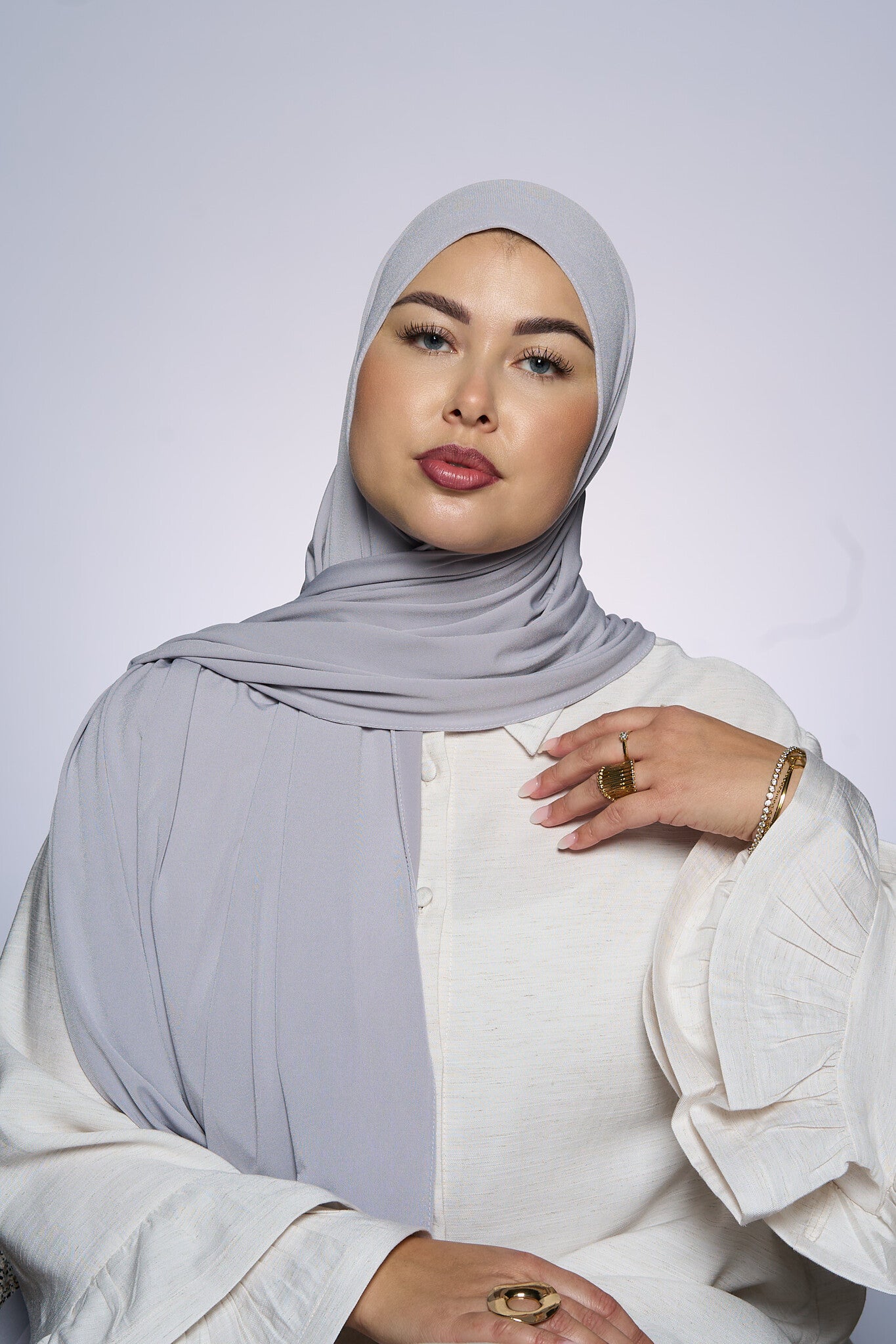 Premium Jersey Hijab Fin - Silver Mist