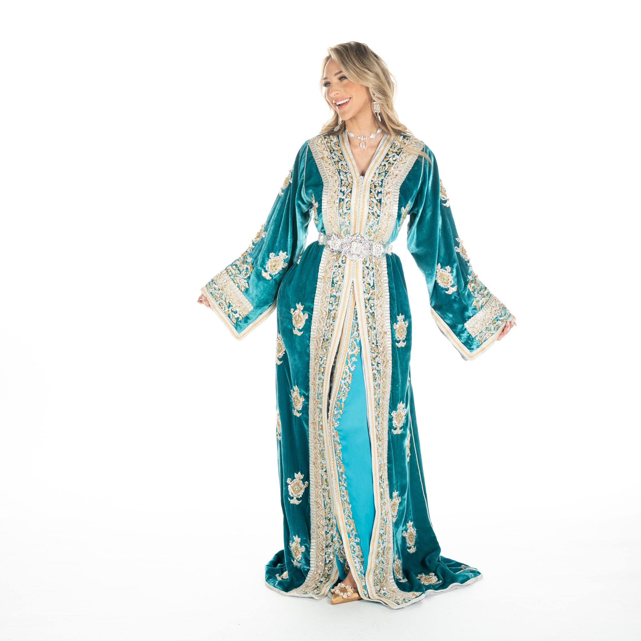 Exclusieve Caftan Aleena Blue Petrol