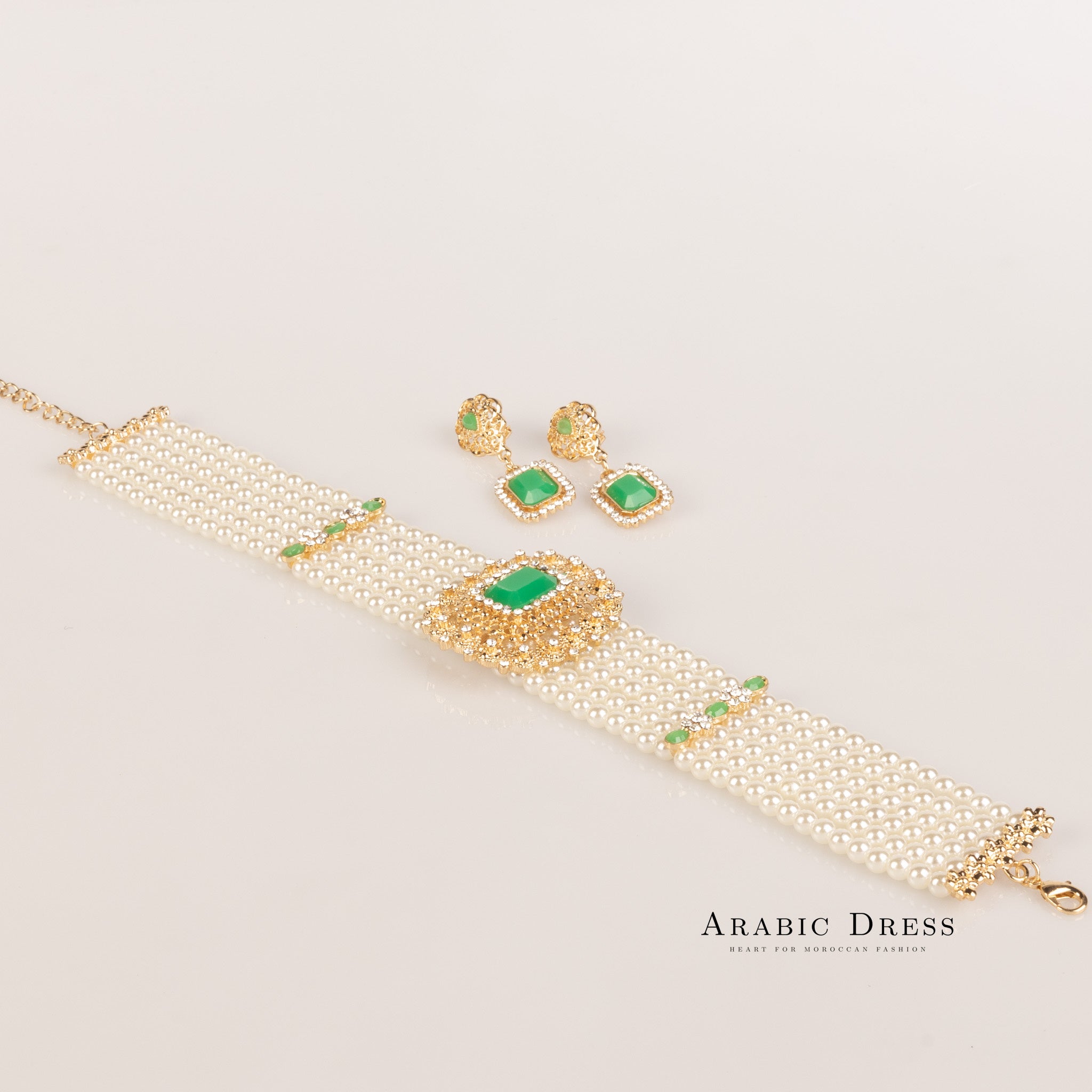 Nono pearl white/green necklace set