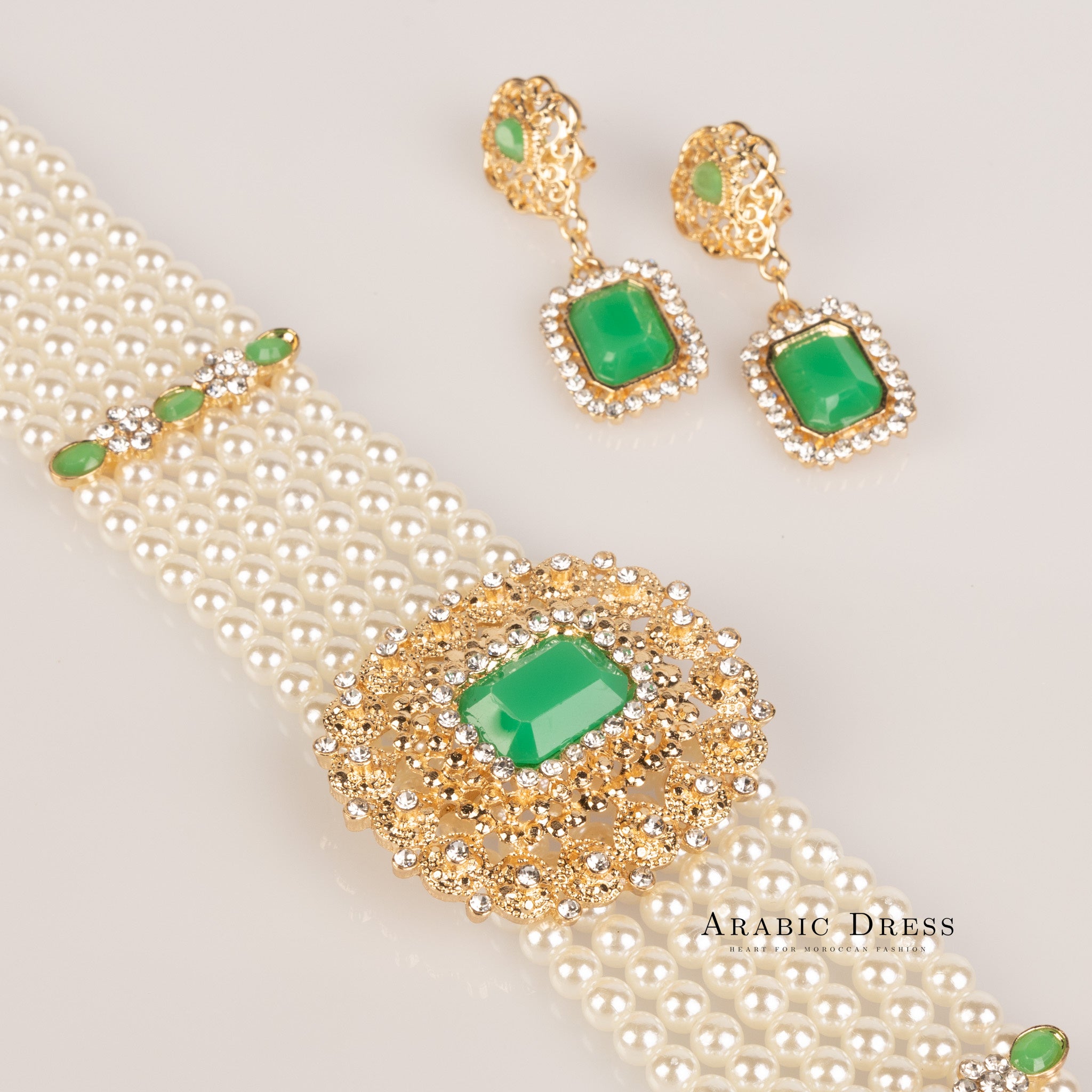 Nono pearl white/green necklace set