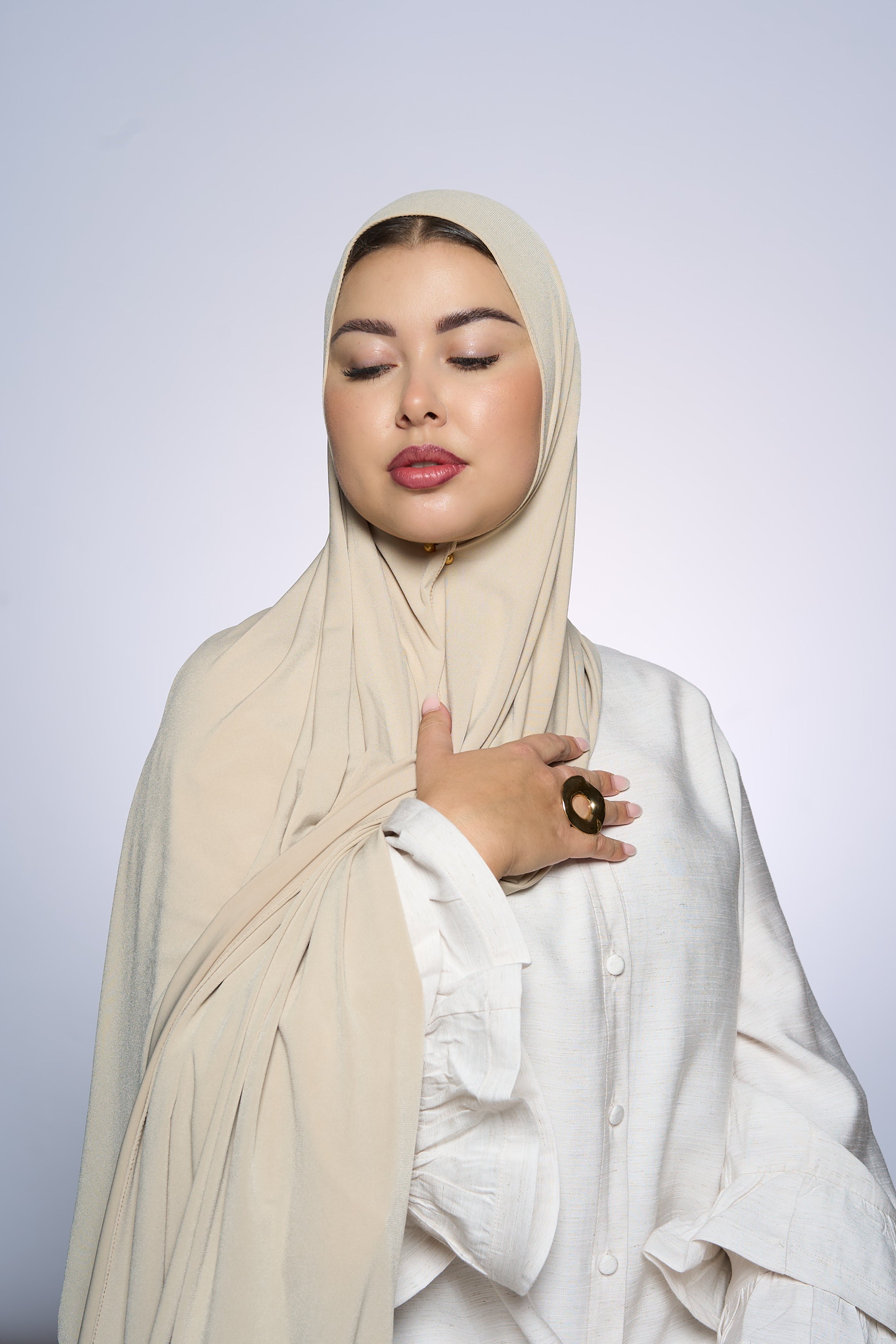 Premium Jersey Hijab Fin -  Ecru