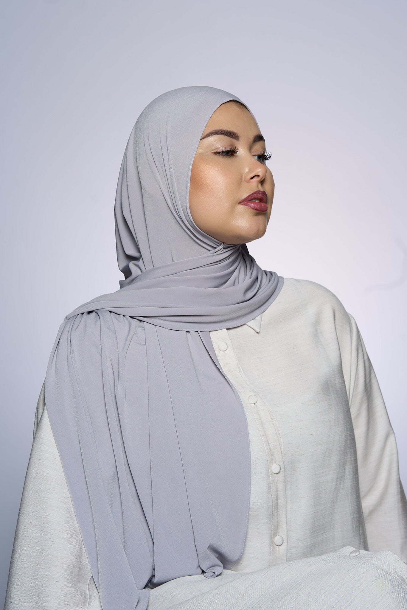 Premium Jersey Hijab Fin -  Silver Mist