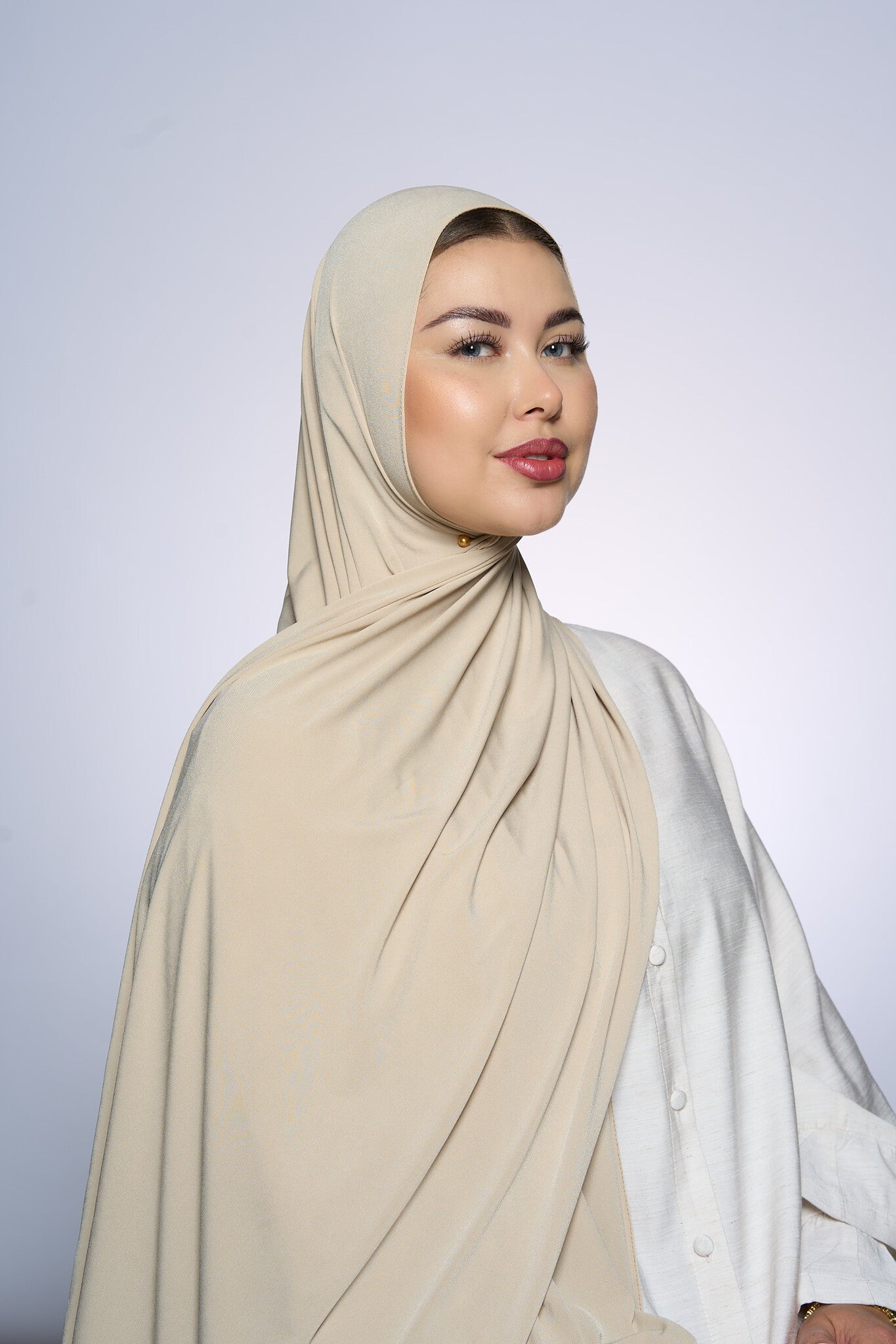 Premium Jersey Hijab Fin -  Ecru