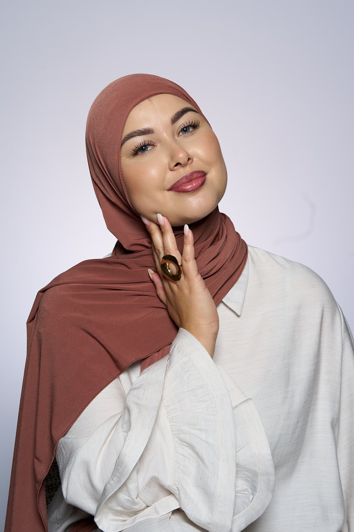 Premium Jersey Hijab Fin -   Caramel Brown