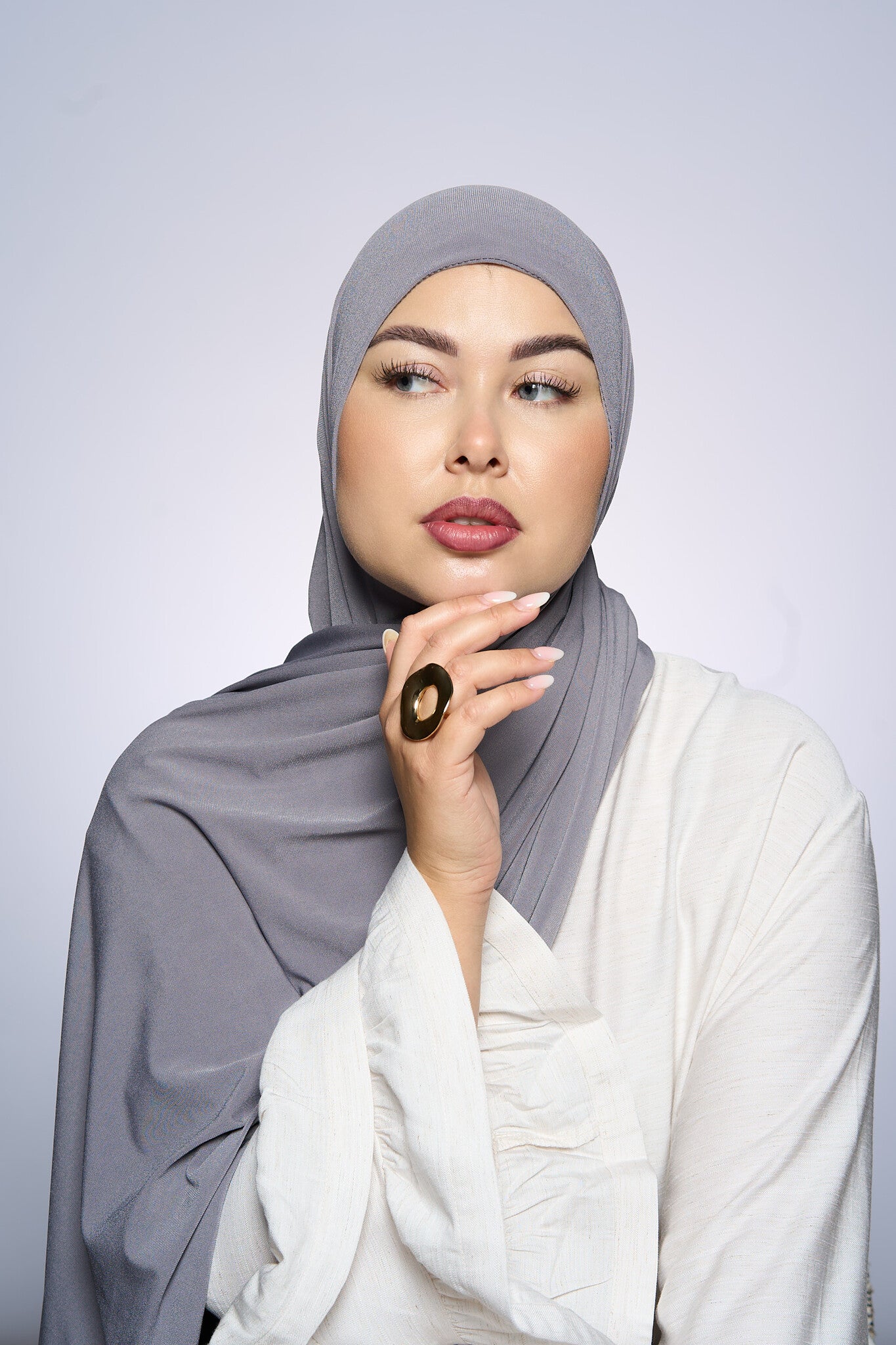 Premium Jersey Hijab Fin -  Light Gray