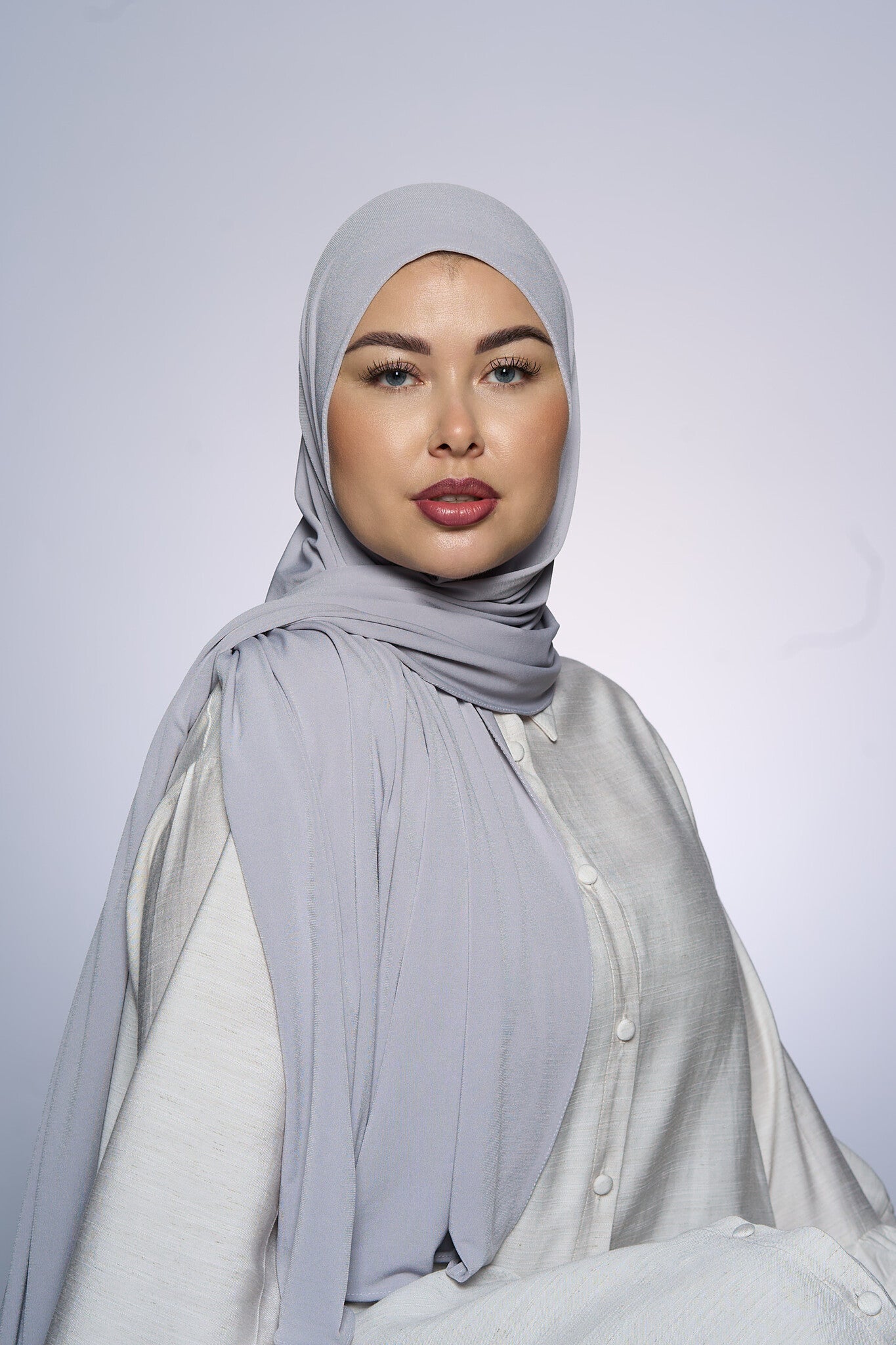 Premium Jersey Hijab Fin -  Silver Mist